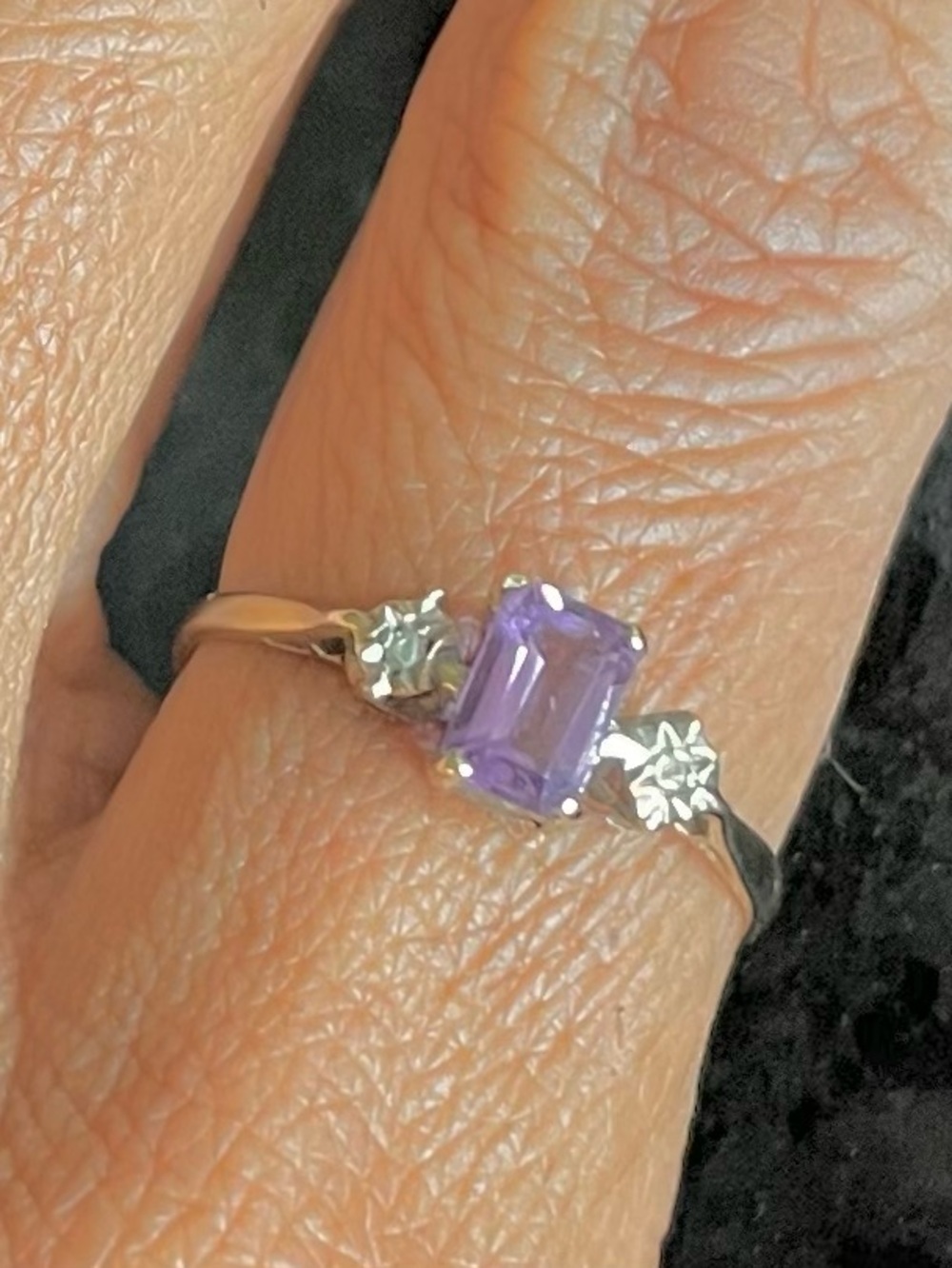 Sterling Silver Purple Gemstone Ring with Floral Accents